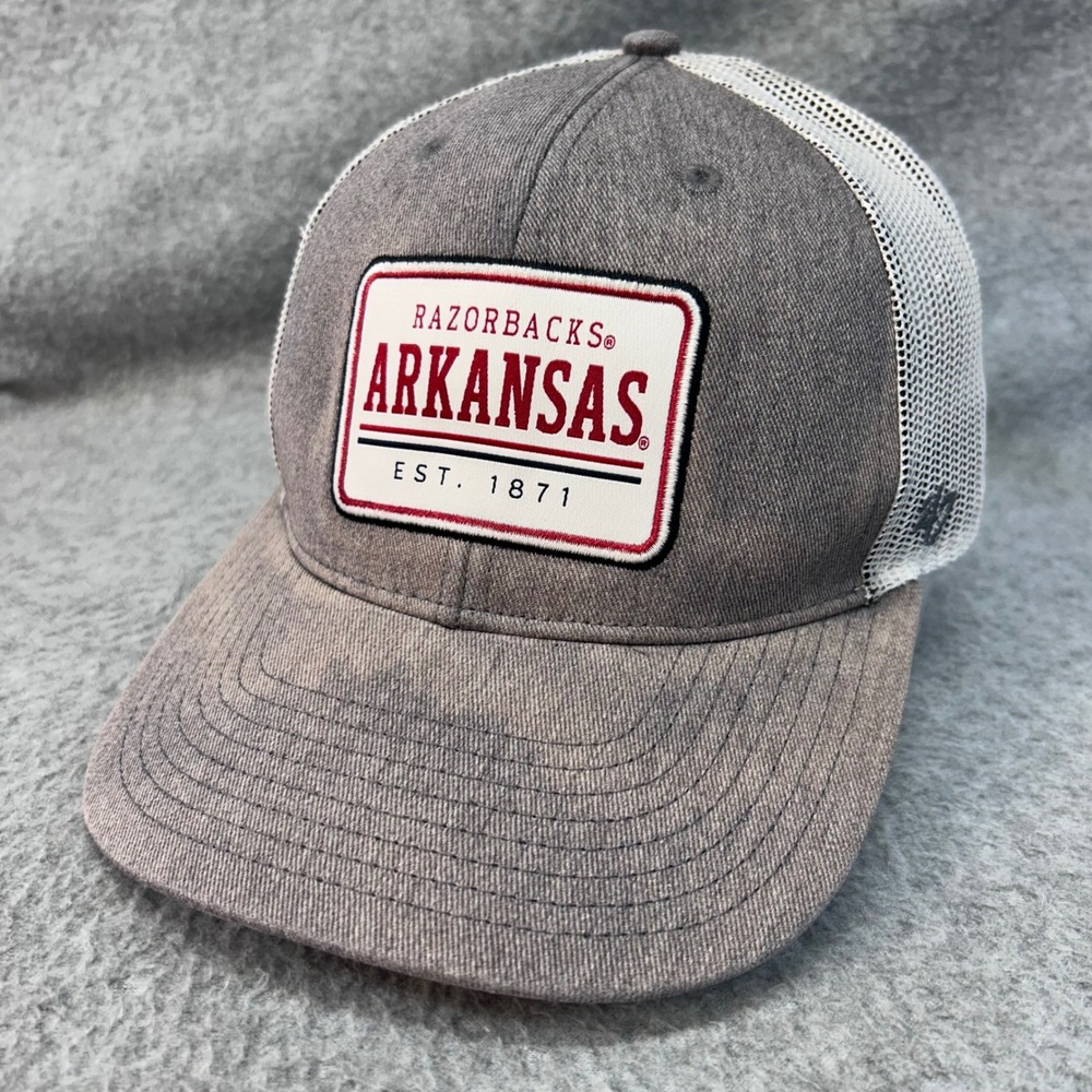 Arkansas Razorbacks Hogs Mens Grey 47 Brand Trucker Hat Snapback Patch OSFA